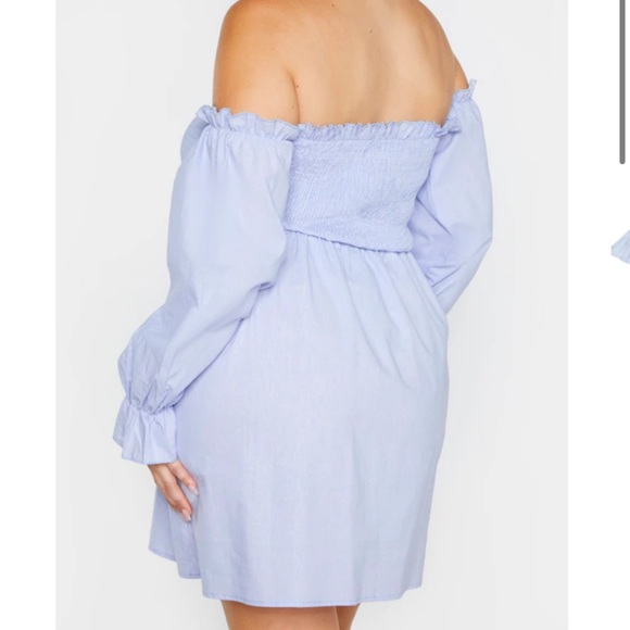 Summer Blue Bardot Long Sleeve Dress - Picture 1 of 5
